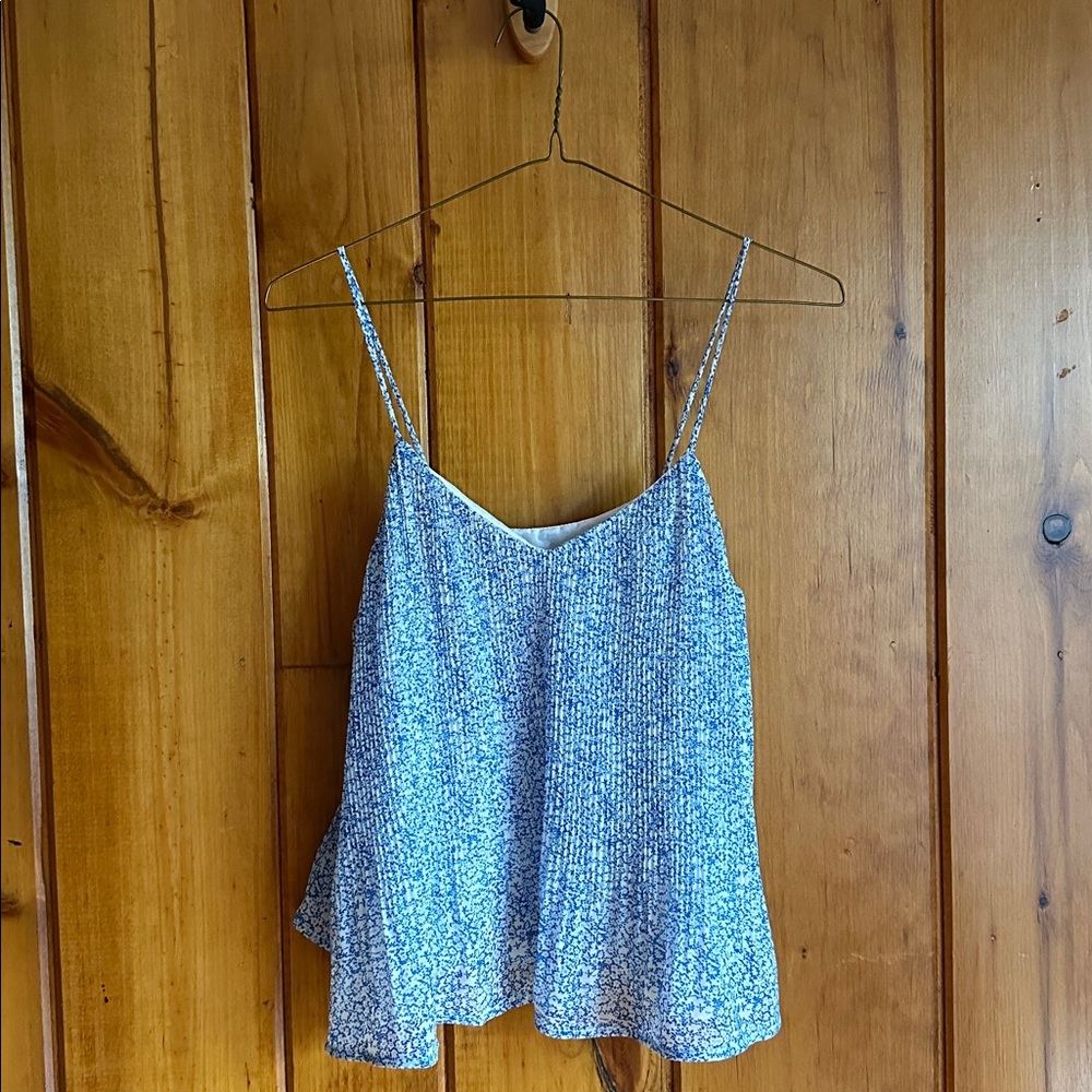 Mango Women’s Blue & White Floral Flowy Tank Size M